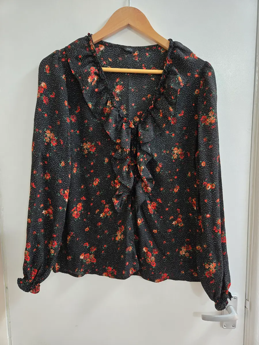 M&Co vintage 70s inspired Ruffle front ditsy cottagecore blouse - Size 14