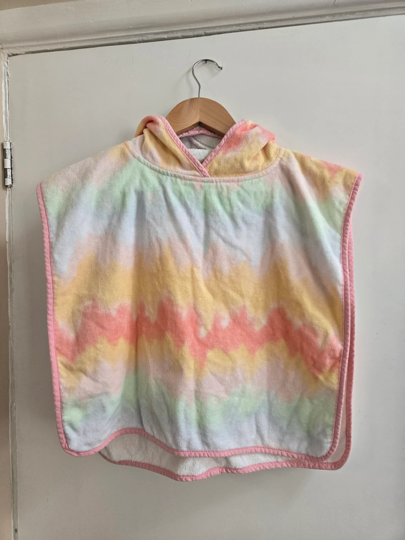 Next Pastel Rainbow Tie-Dye Hooded Towelling Poncho - Size 9months to 2 year