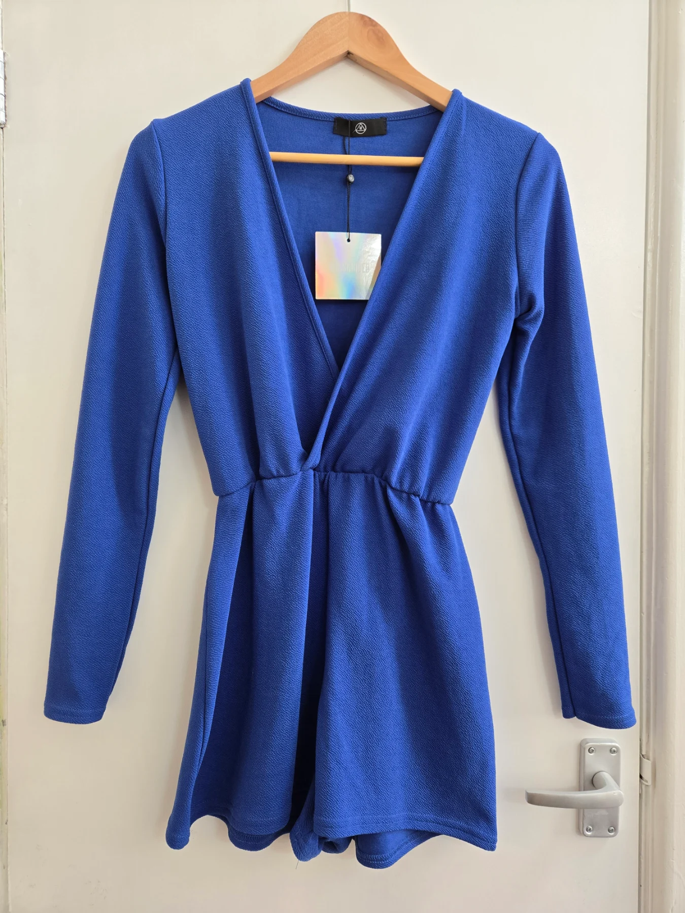 Bnwt Misguided Cobalt Blue Long Sleeve Plunge Wrap Playsuit - Size 6