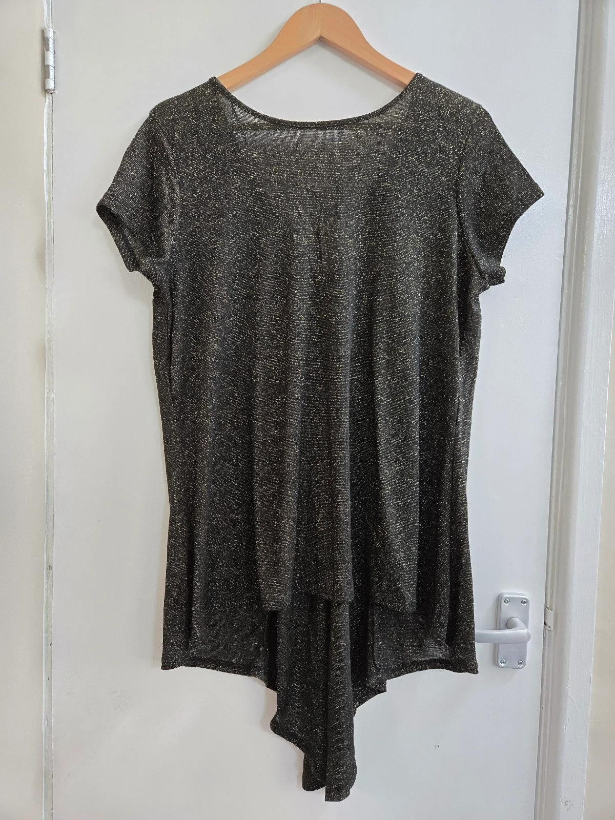 F&F Sparkle Metallic Glitter Shimmer Sharkbite Hem Asymmetrical Party Festive Top - Size 18