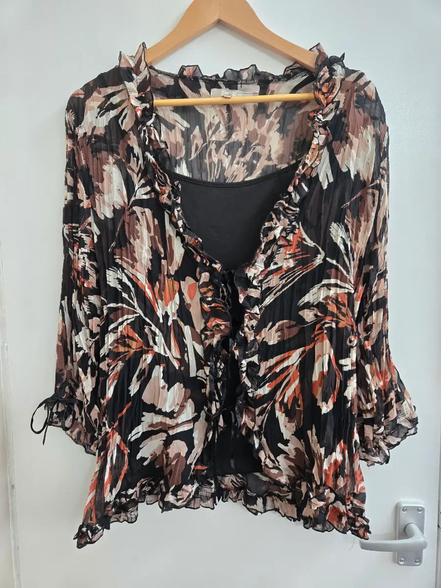 Soon y2k vintage 70s boho crinkle chiffon ruffle blouse top - size 20