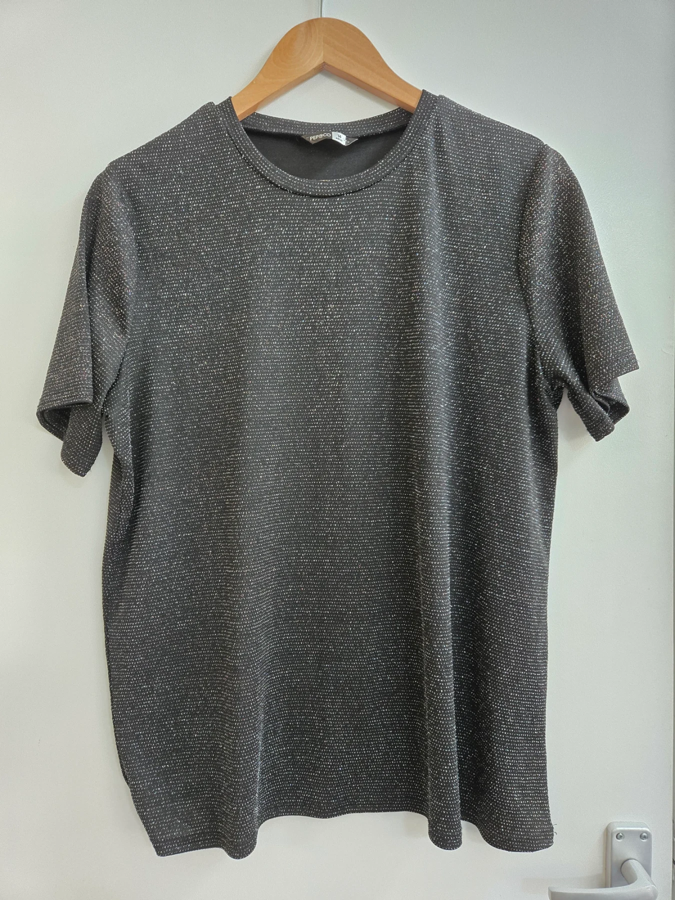 Pep&Co Black & Silver Sparkle Glitter Knit Short Sleeve Top - Size 14