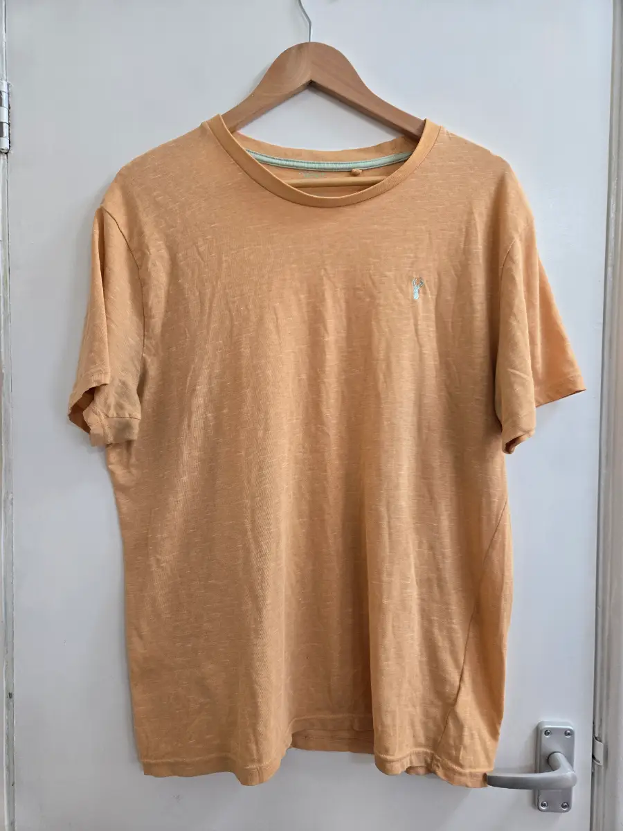 Next Mens Slub Cotton Muted Orange Stag Logo T-shirt - Size large