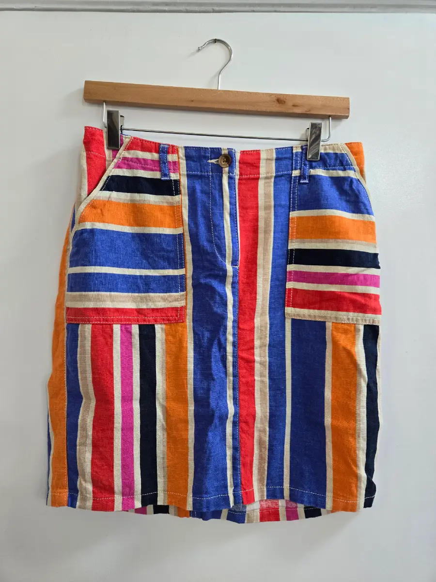 Next Multi Stripe Linen Blend Utility Vibrant Kidcore Mini Skirt - Size 10