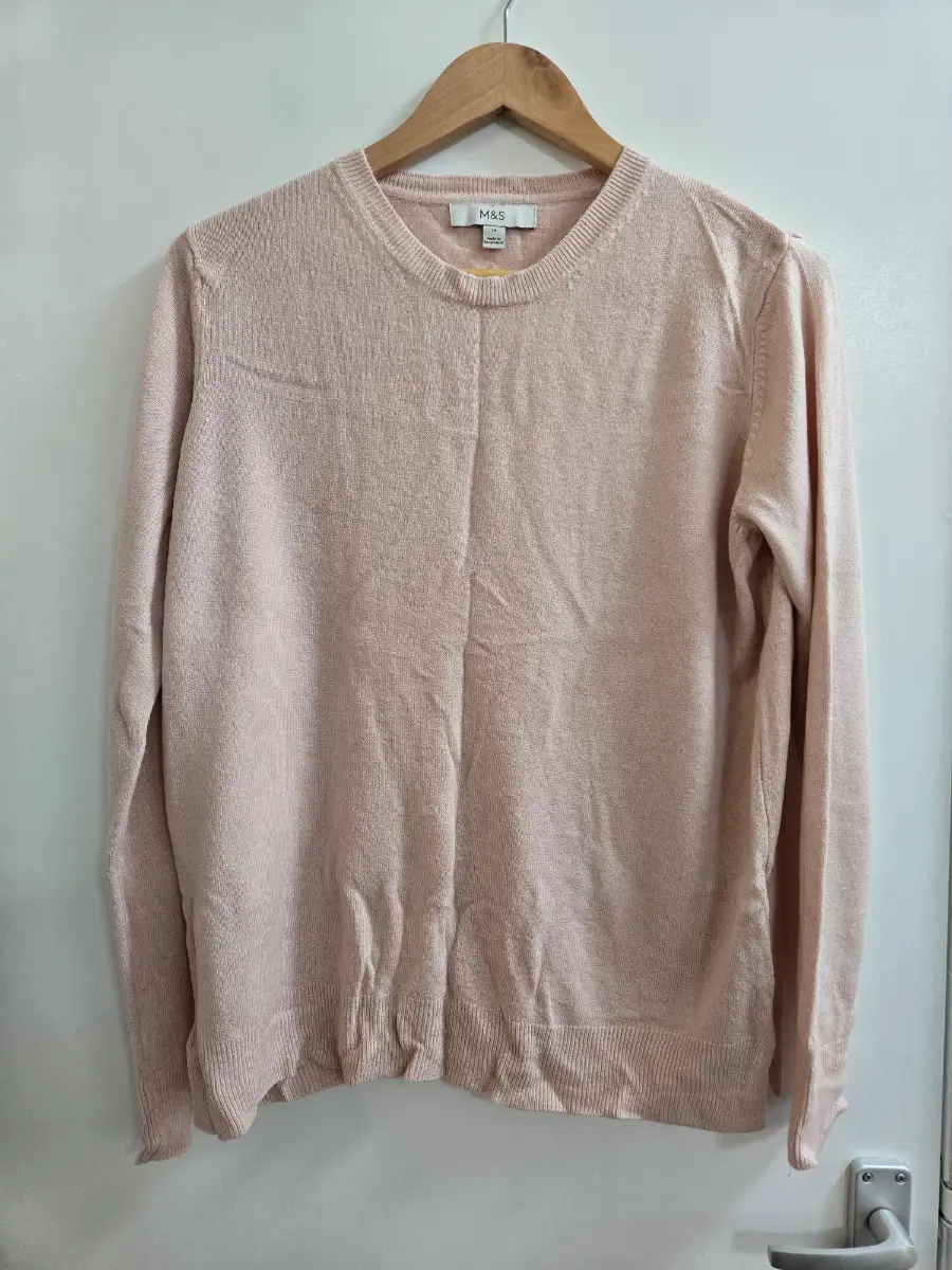M&S 100% Acrylic Crew Neck Blush Pink Pastelcore Fine Knit Jumper - Size 14