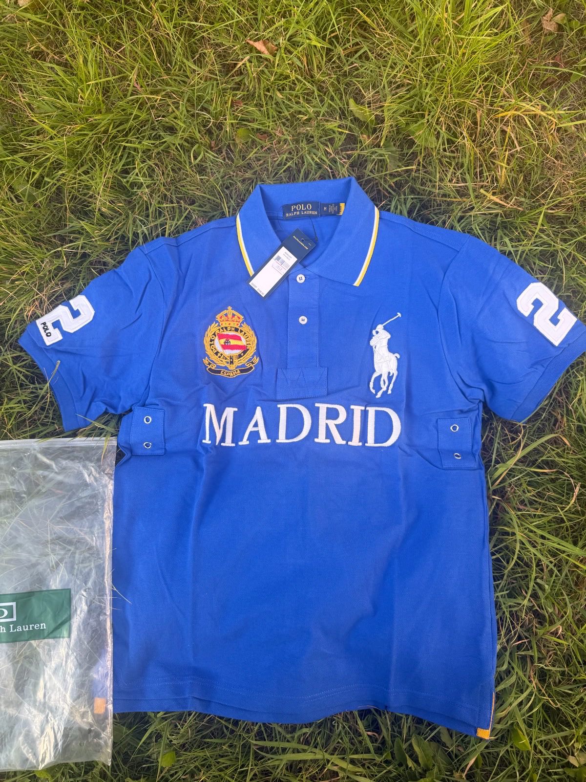“Polo Ralph Lauren Blue Shirt with Madrid Design and Official Tags.