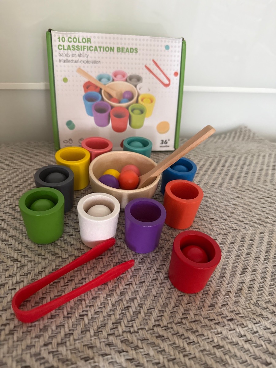 Colour sorting wooden game