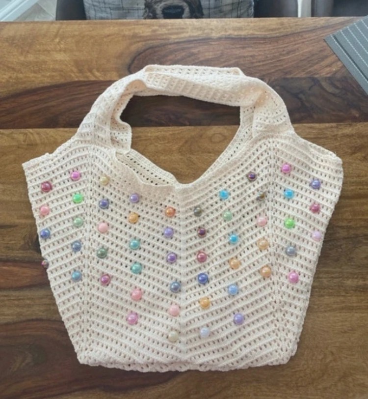 Boho Crotchet tote bag with coloured beads