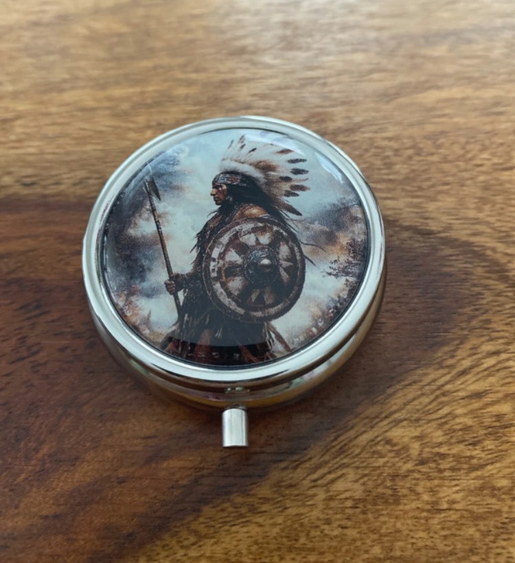 Indian chief in head dress pill box