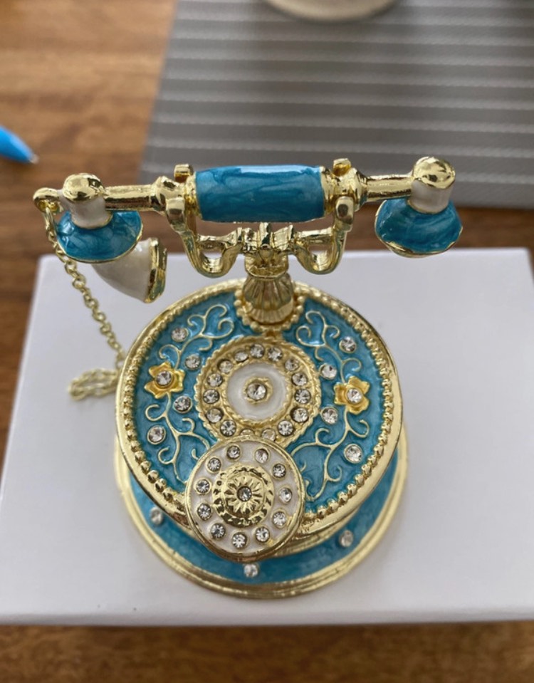 Hand painted enamel telephone with detachable receiver trinket box