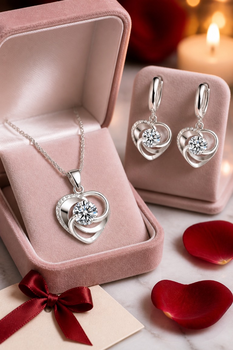 925 hallmarked Love heart pendant set