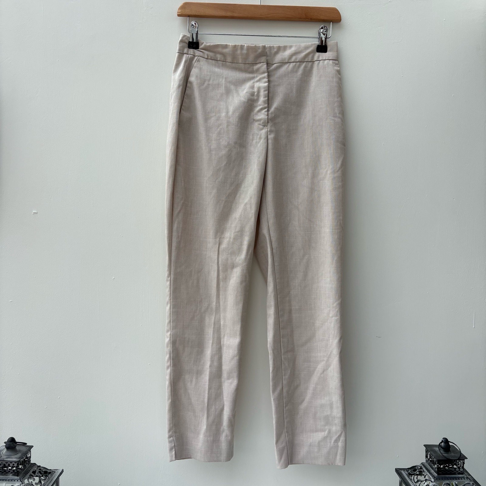 Zara smart beige Summer Slimline Ankle Length Tailored Straight Leg Pants trousers size 6