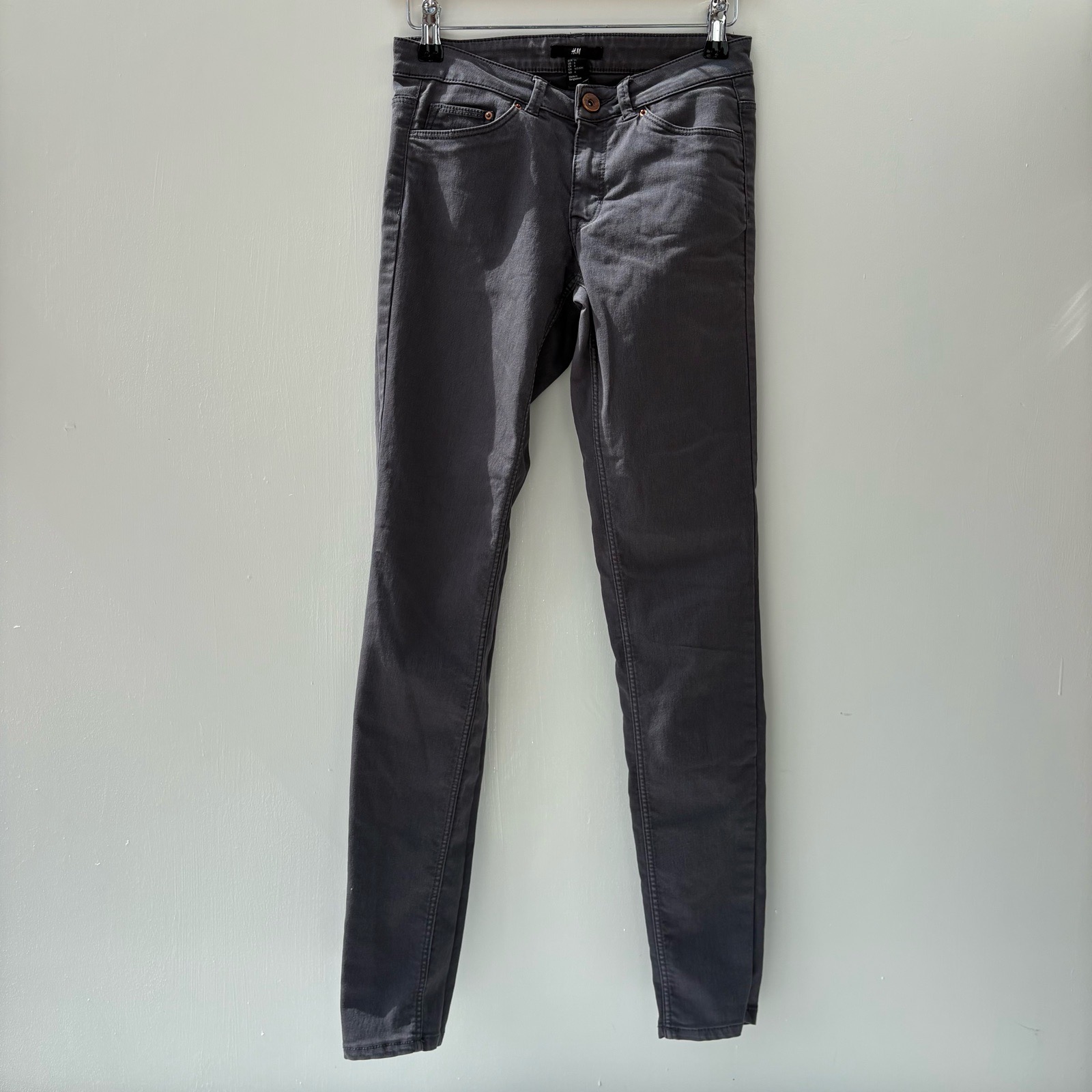 H&M Size 8 Grey Skinny Jeans Stretch Mid Rise Denim Trousers Smart Casual fitted