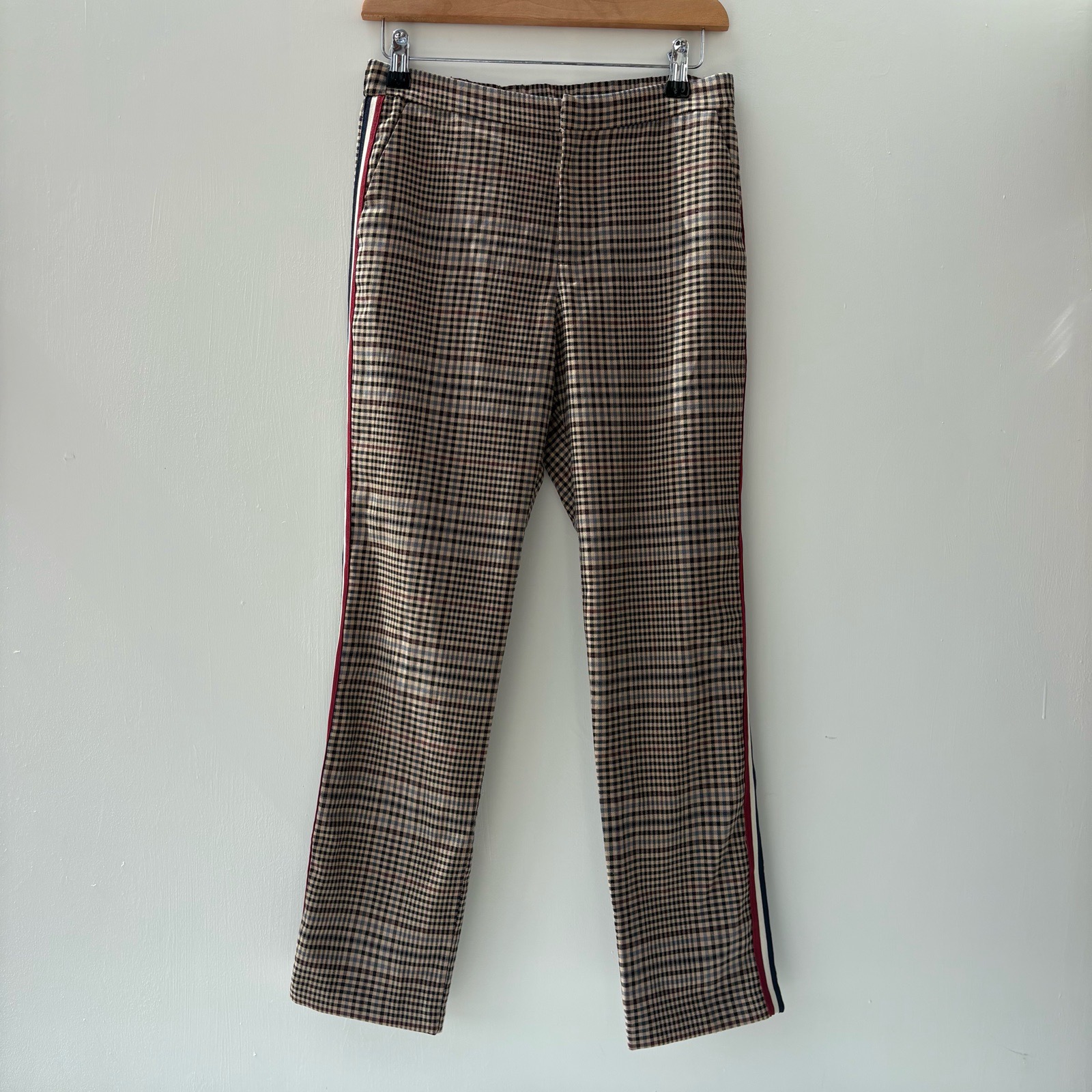 Women's Checkered Ankle Pants with Side Stripe Size 8 Smart Casual Trousers leggings