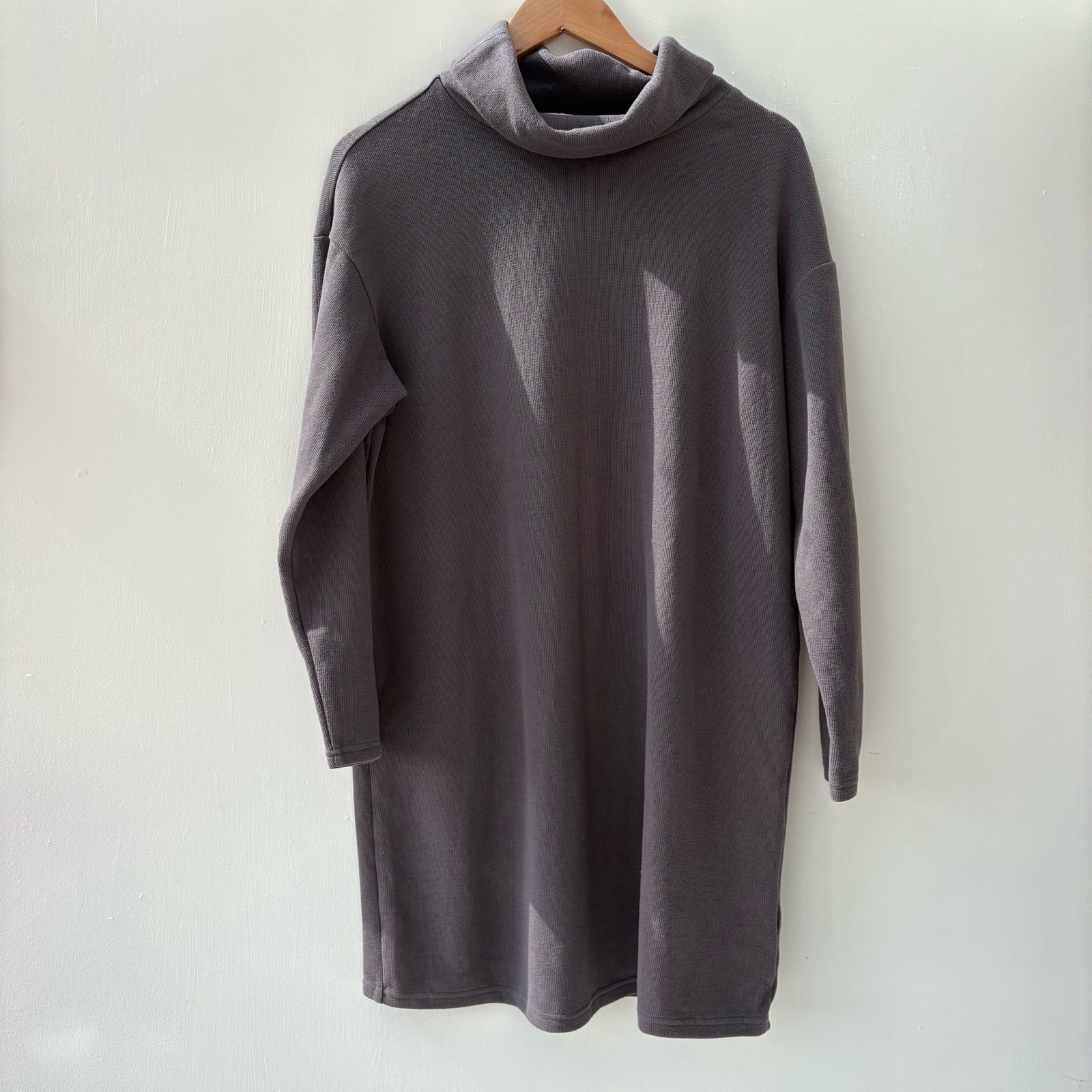 M&S dark Grey Cowl high roll Neck knitted Long Sleeve jumper Dress Size 12 winter autumn wear