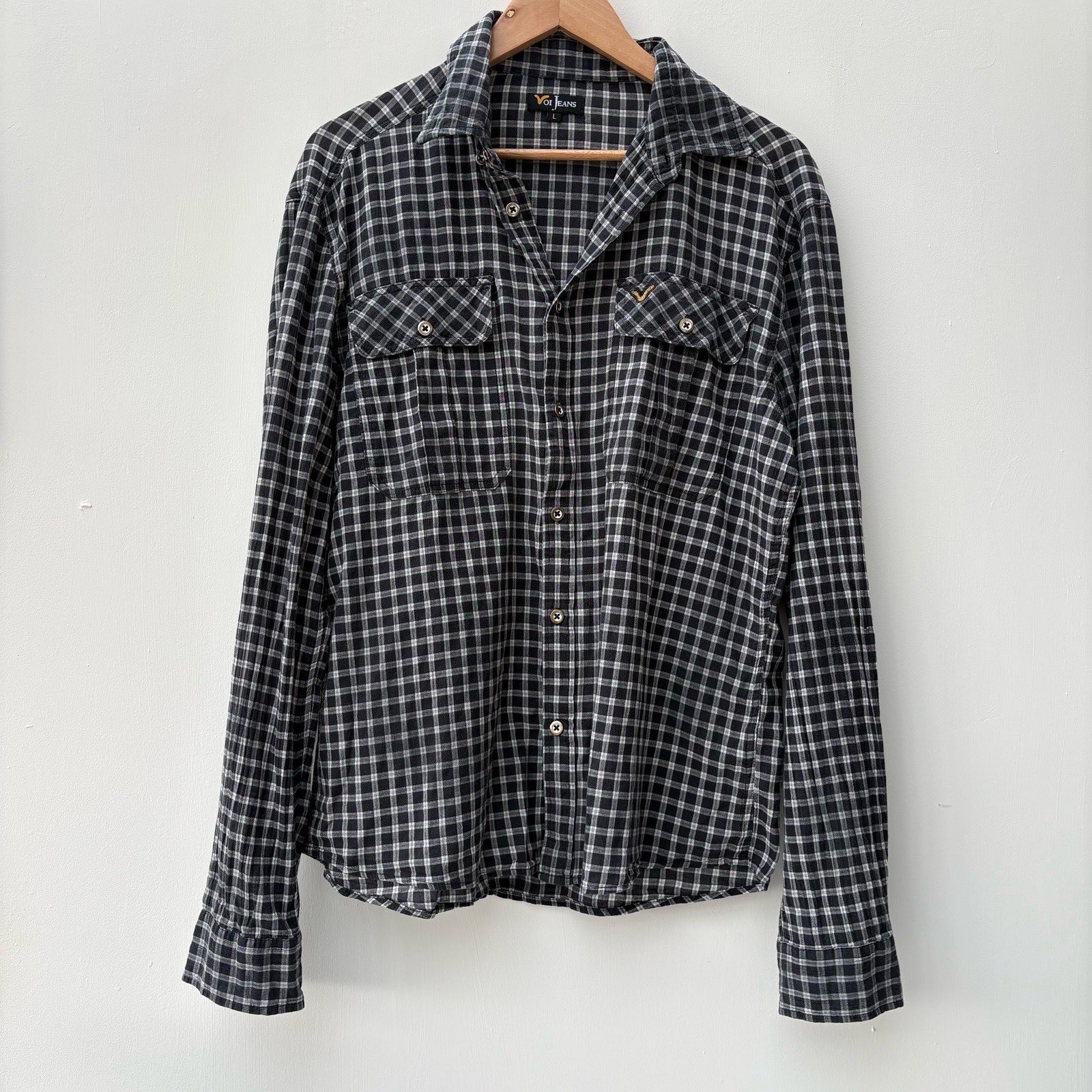 VOI Jeans Grey Check Long Sleeve cotton Shirt Size L Button Up Casual