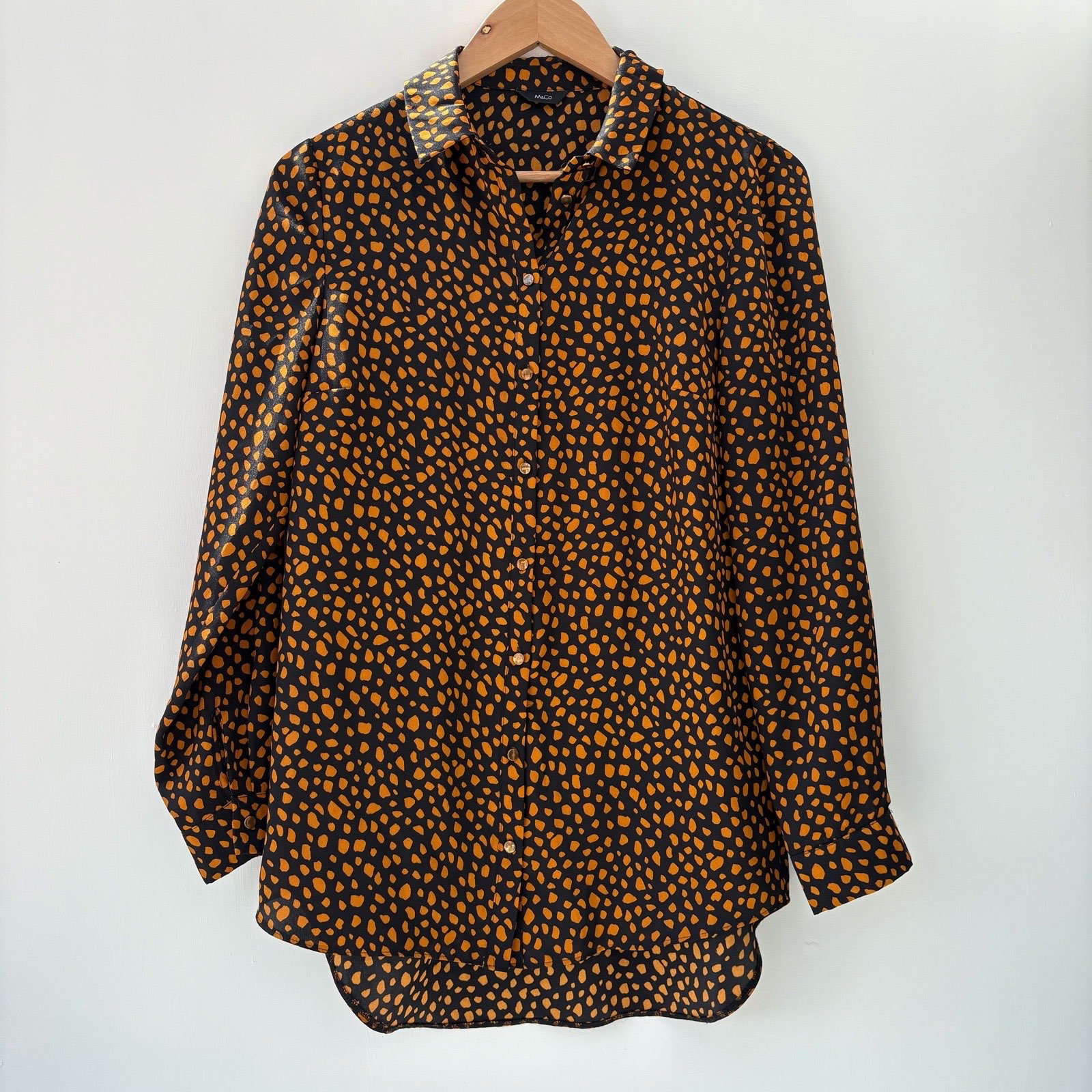 M&Co Black & Rust Orange Animal Print Button-Up oversized Blouse UK 10 Summer Lightweight