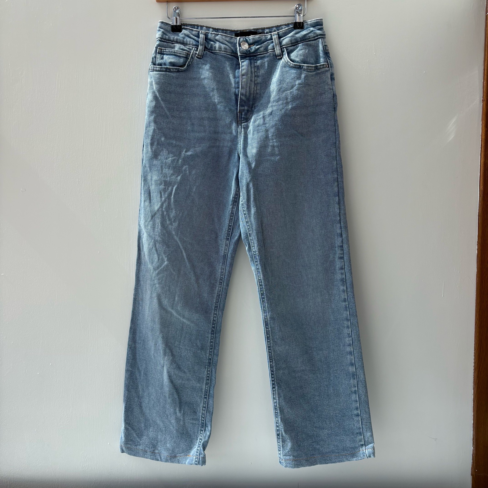 Pieces Light Blue Wide Leg Jeans denim W29 L30 UK 10 summer high rise