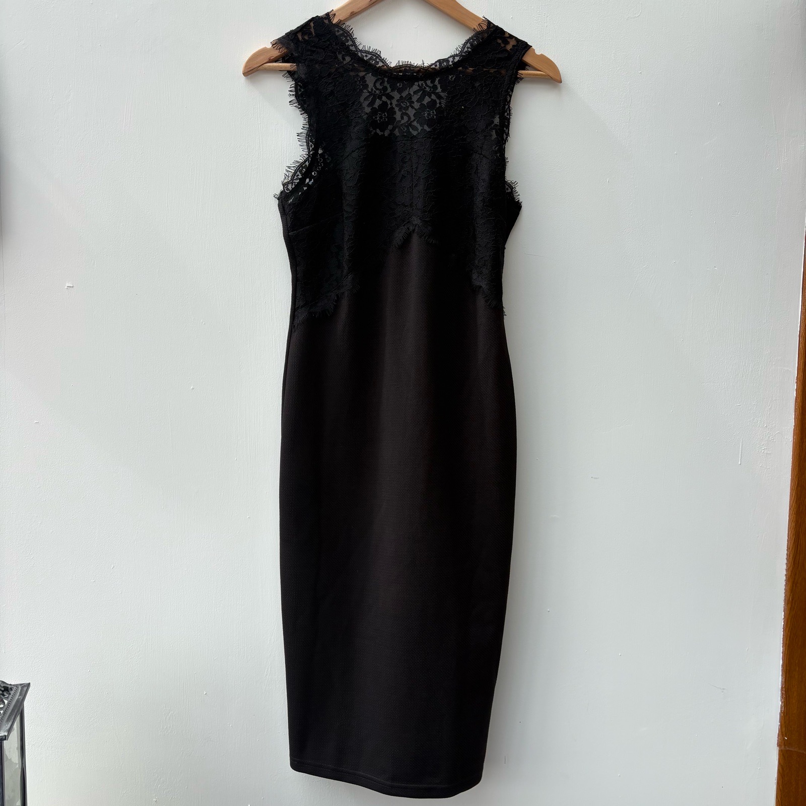New look Black Lace Top Bodycon Midi Dress Size 12 - LBD Party Cocktail sleeveless
