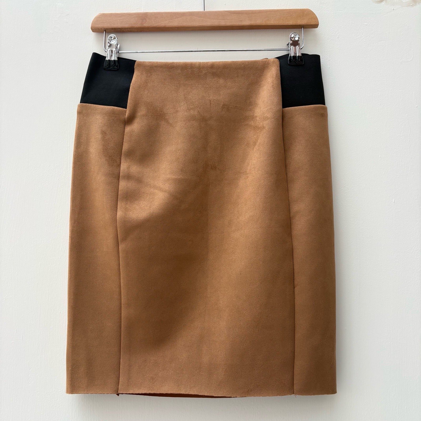 Vero Moda Camel Faux Suede Pencil Skirt Size 12 High Waist Summer Smart Casual