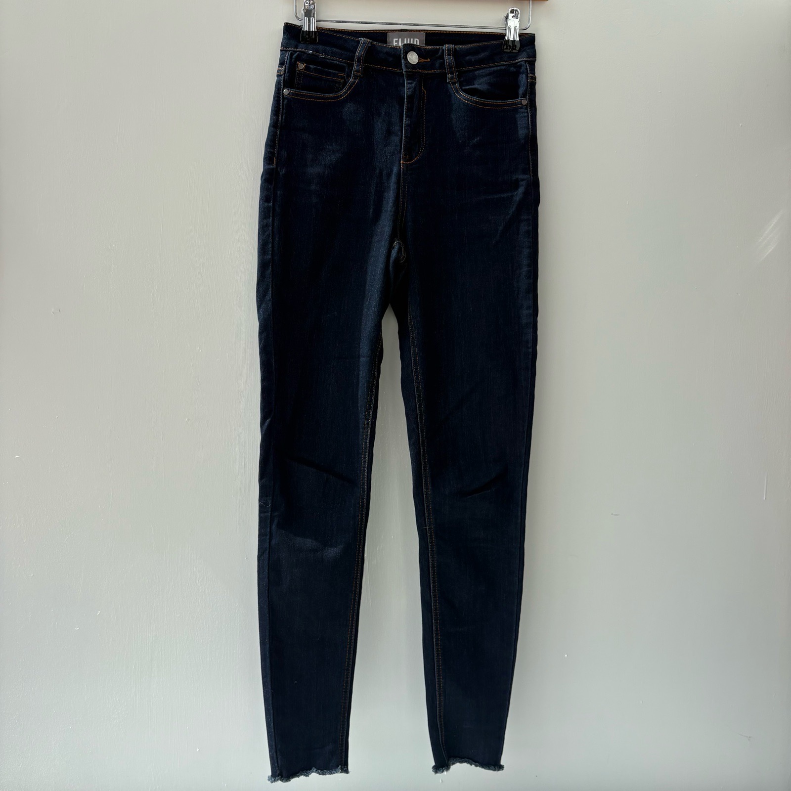 Size 8 Dark Wash High Waist Skinny Jeans Raw Frayed Hem Stretch Denim