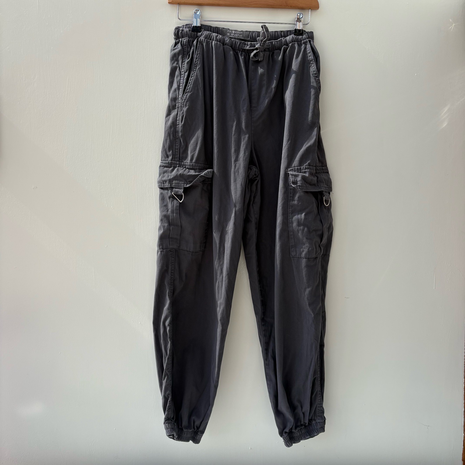 Primark cotton Dark Grey Cargo utility Jogger Trousers Size 6 winter autumn wear pockets