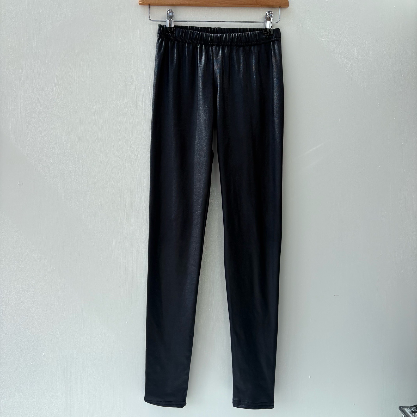 Size 8 Black Faux Leather Wet Look Leggings High Waist Stretch skinny fitted