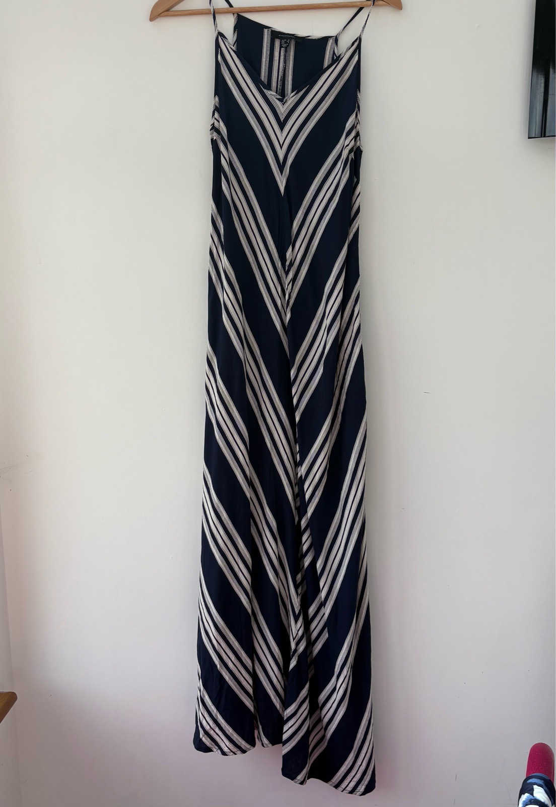 Atmosphere Navy Blue White Stripe Strappy Cami Maxi Dress Size 12 Summer Beach