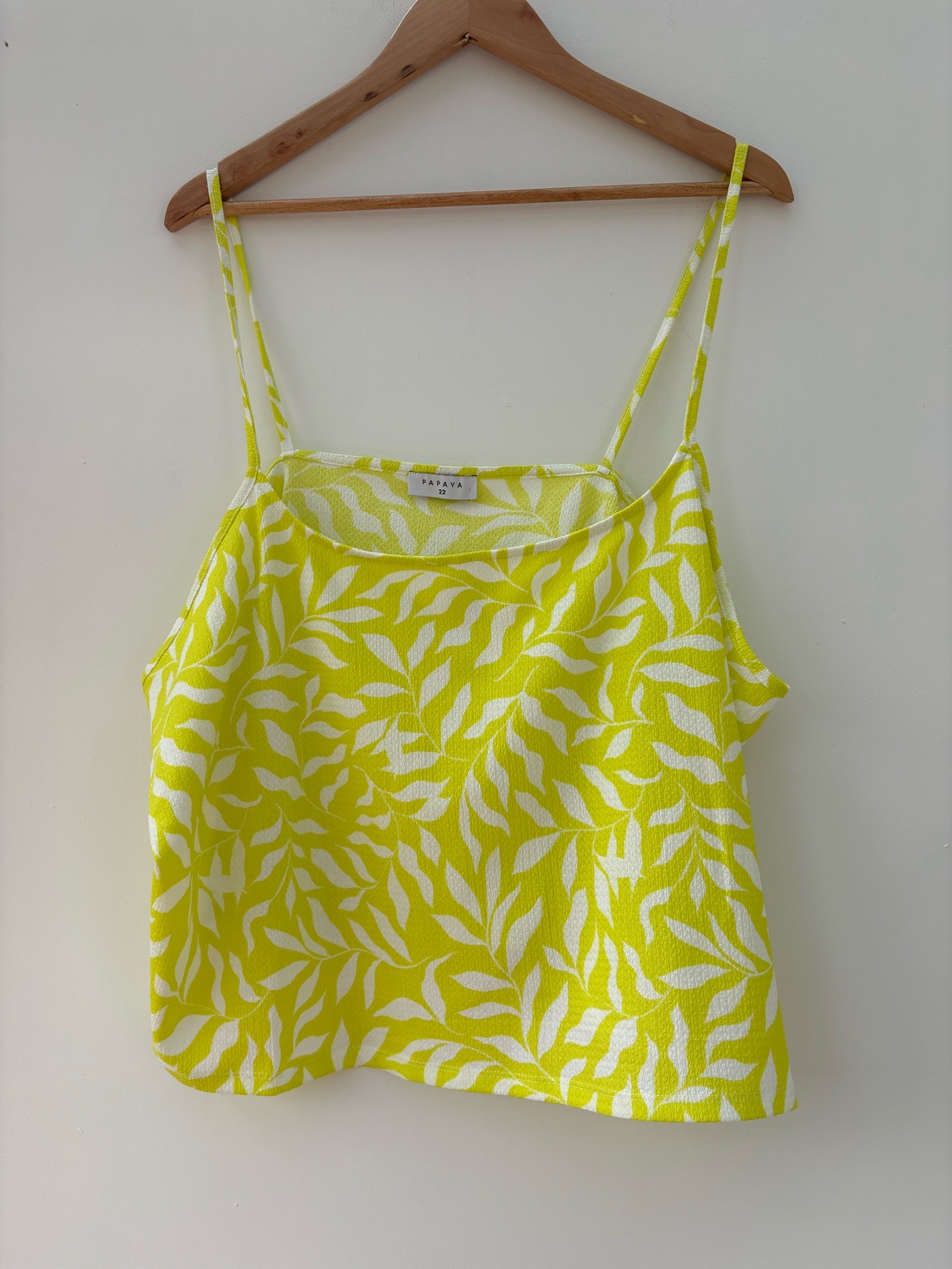Papaya Yellow And White Leaf Print Cami Top UK 22 Strappy Summer Vest Holiday flowy