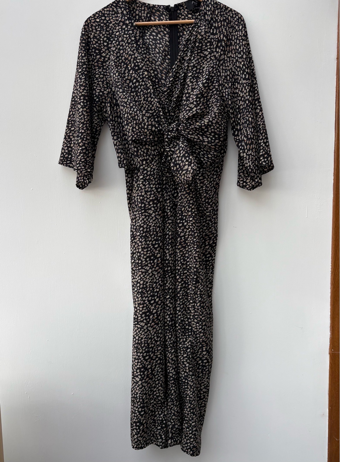 AX Paris Black Floral Print Tie-Front v neck Wide Leg Jumpsuit Size 12 Summer