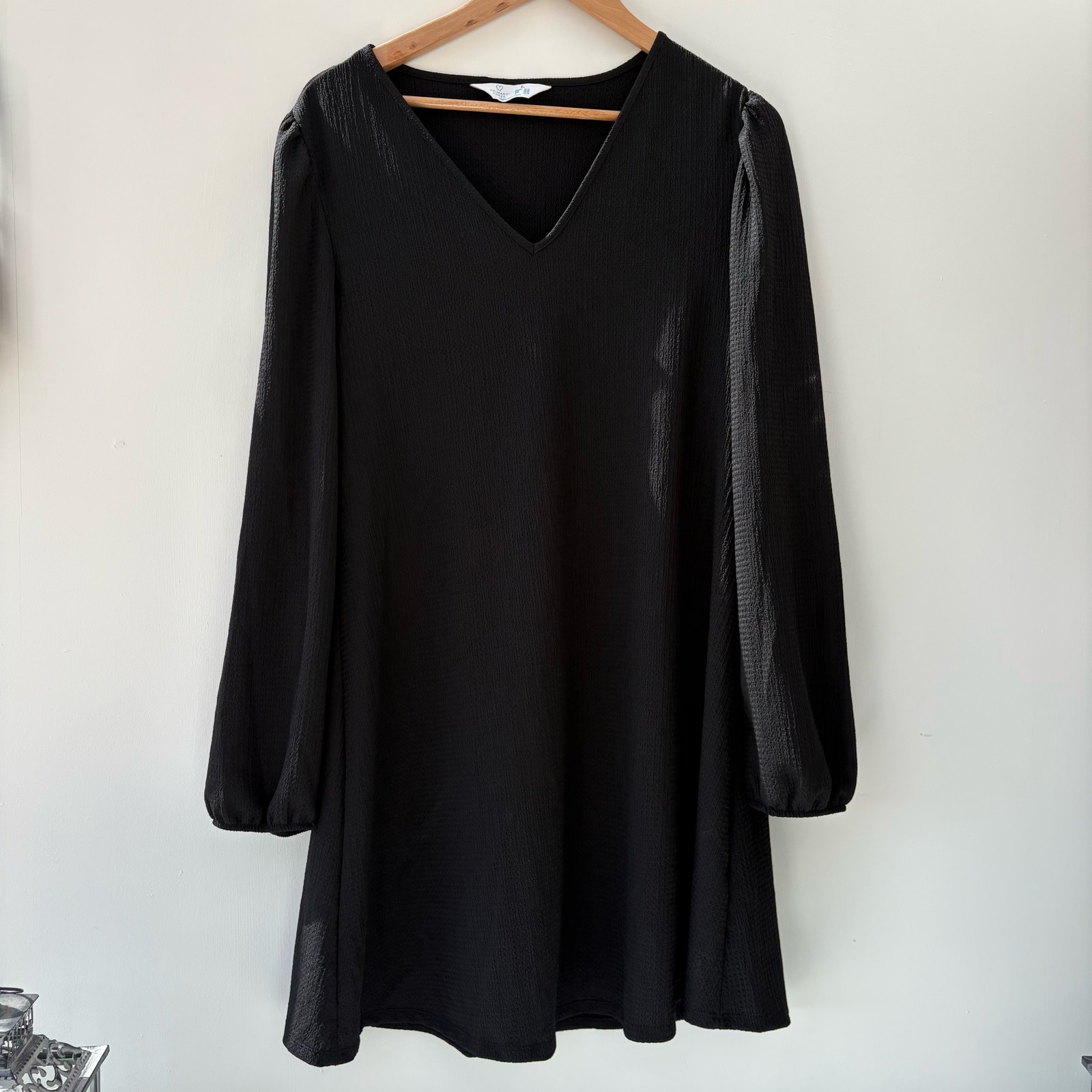 Little Black Dress V-Neck Long Sleeve Swing summer textured Dress Size 14-16 Casual Work Smart