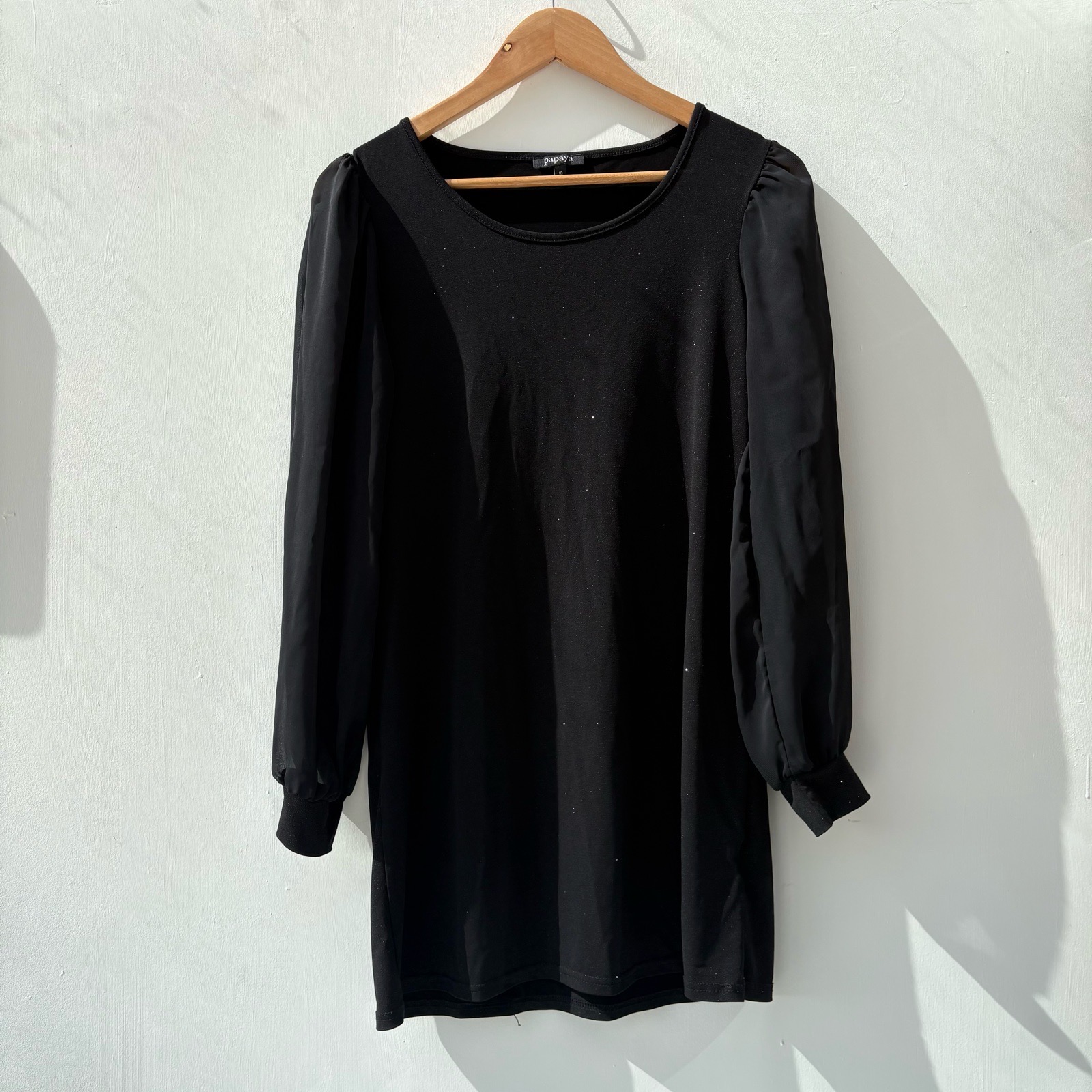 Papaya Black Long Sleeve Long Top with Chiffon Sleeves UK 10 Sparkle Detail party holiday