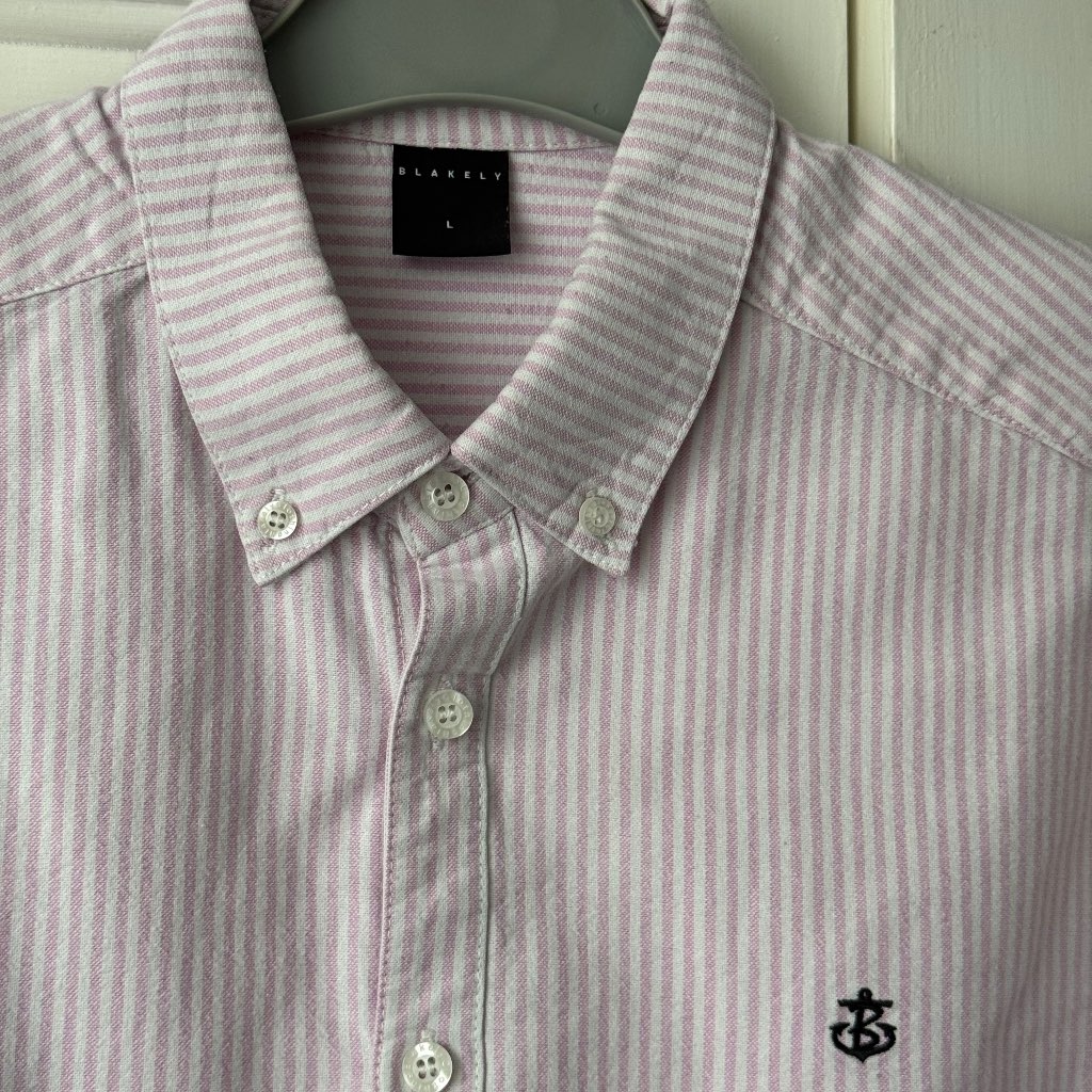 Blakely Pink White Stripe Oxford Shirt Mens Large L 100% Cotton Button Down