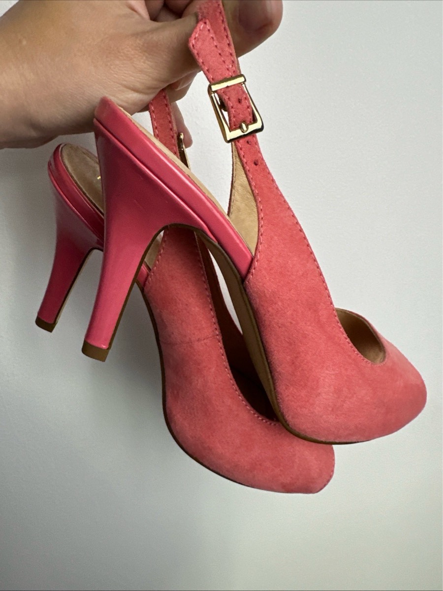 Monsoon Pink Suede Peep Toe Slingback Heels Size 38