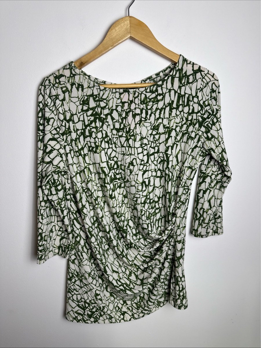 💚 Tahari Green Abstract Ruched Top | UK 10 💚