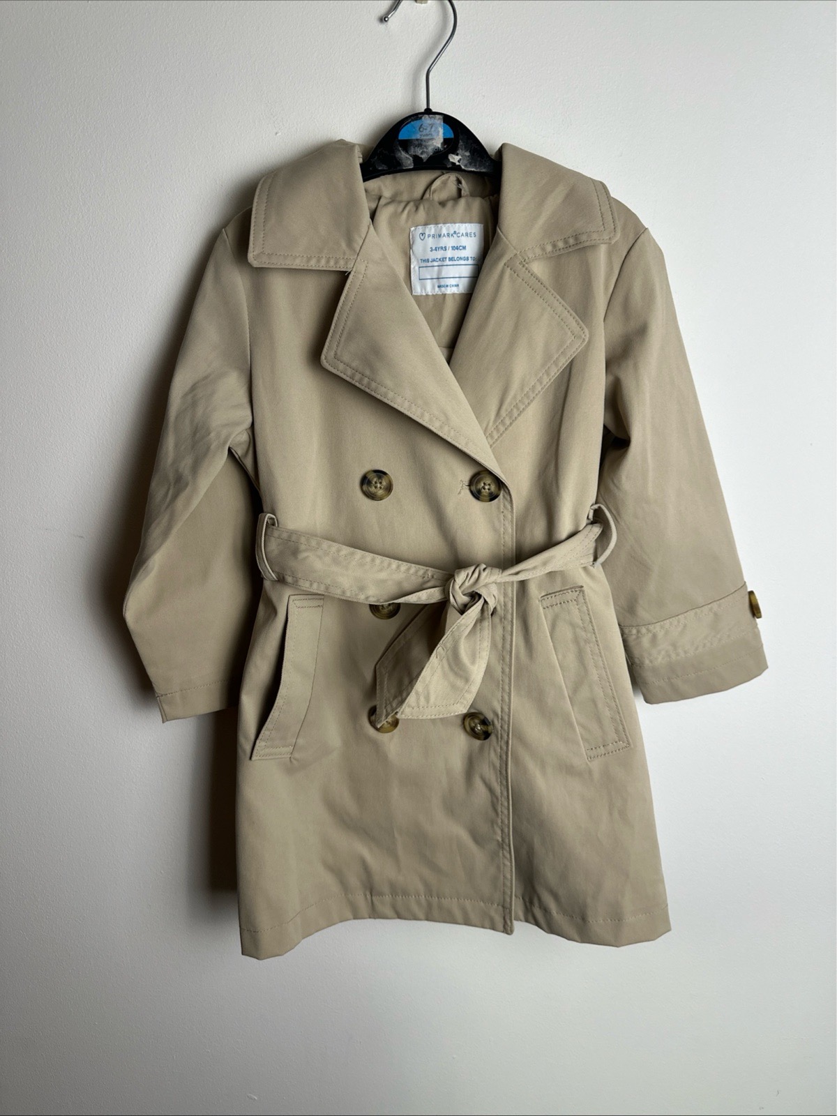 Primark Girls Beige Trench Coat Jacket 3-4 Years 104cm Belted New Without Tags
