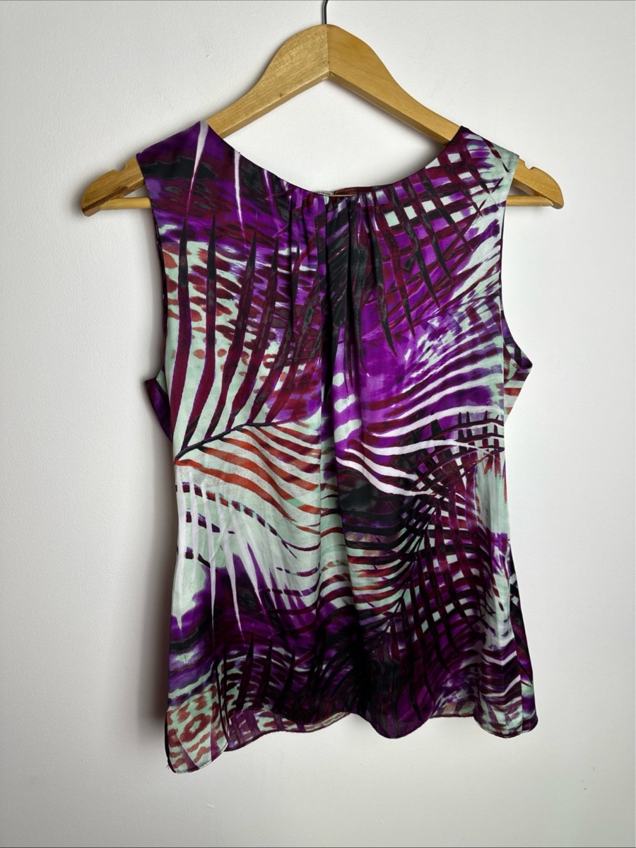 Wallis Women’s Purple Tropical Palm Leaf Sleeveless Blouse Top UK 12 EU 40