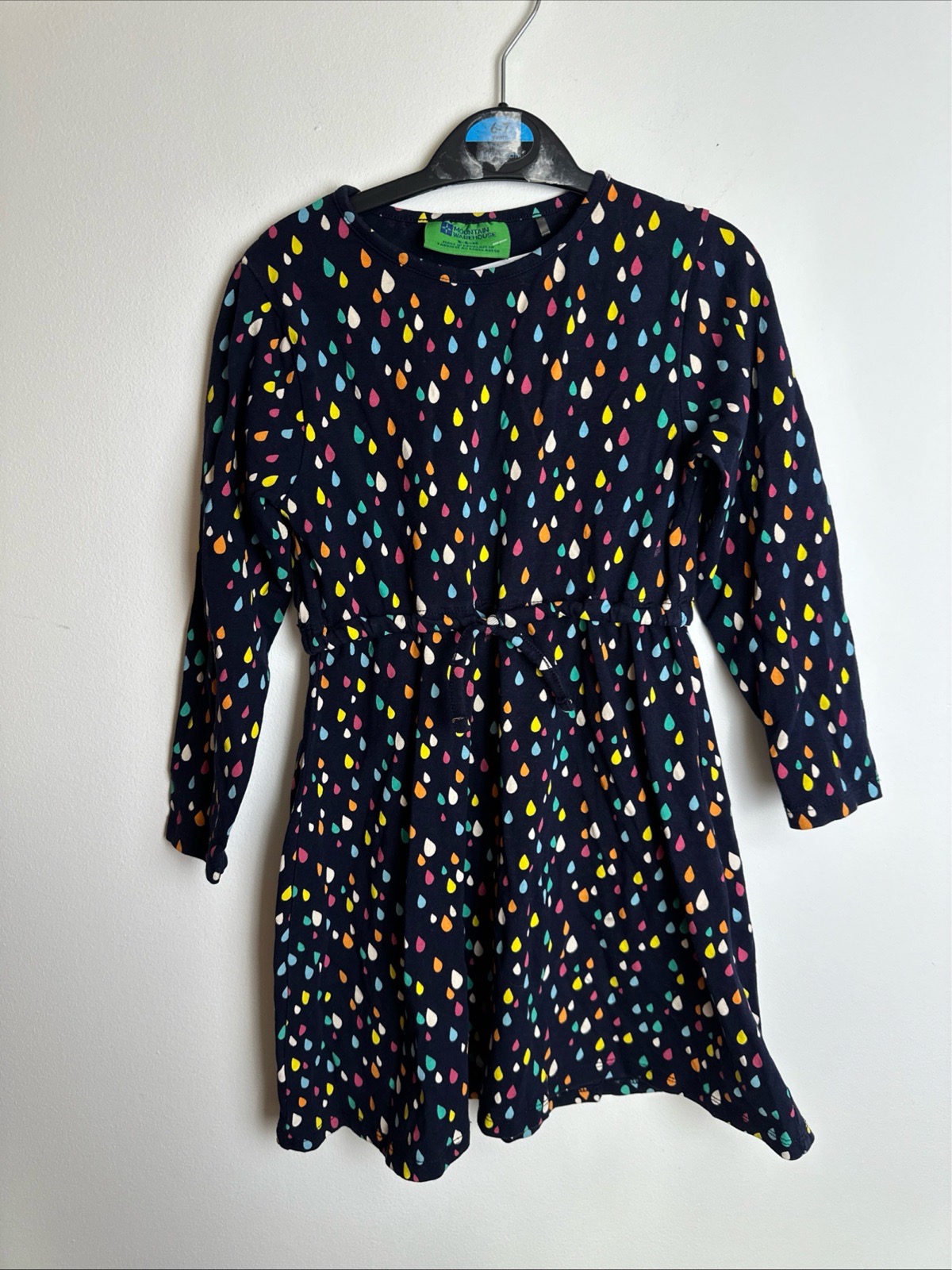Mountain Warehouse Girls Dress Age 5-6 Navy Rainbow Raindrop Long Sleeve