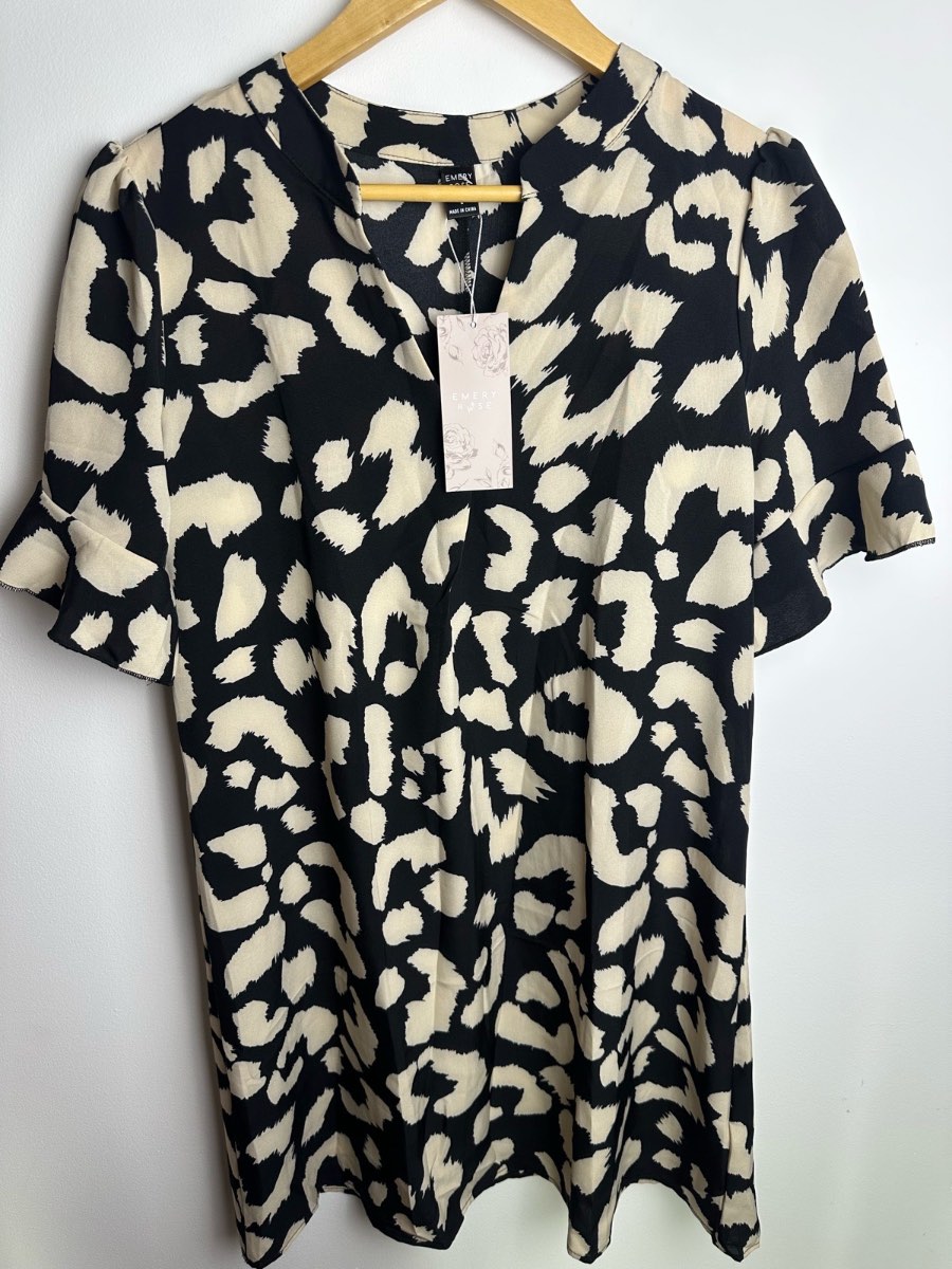 Emery Rose Leopard Print Dress Size L New With Tags Black Beige