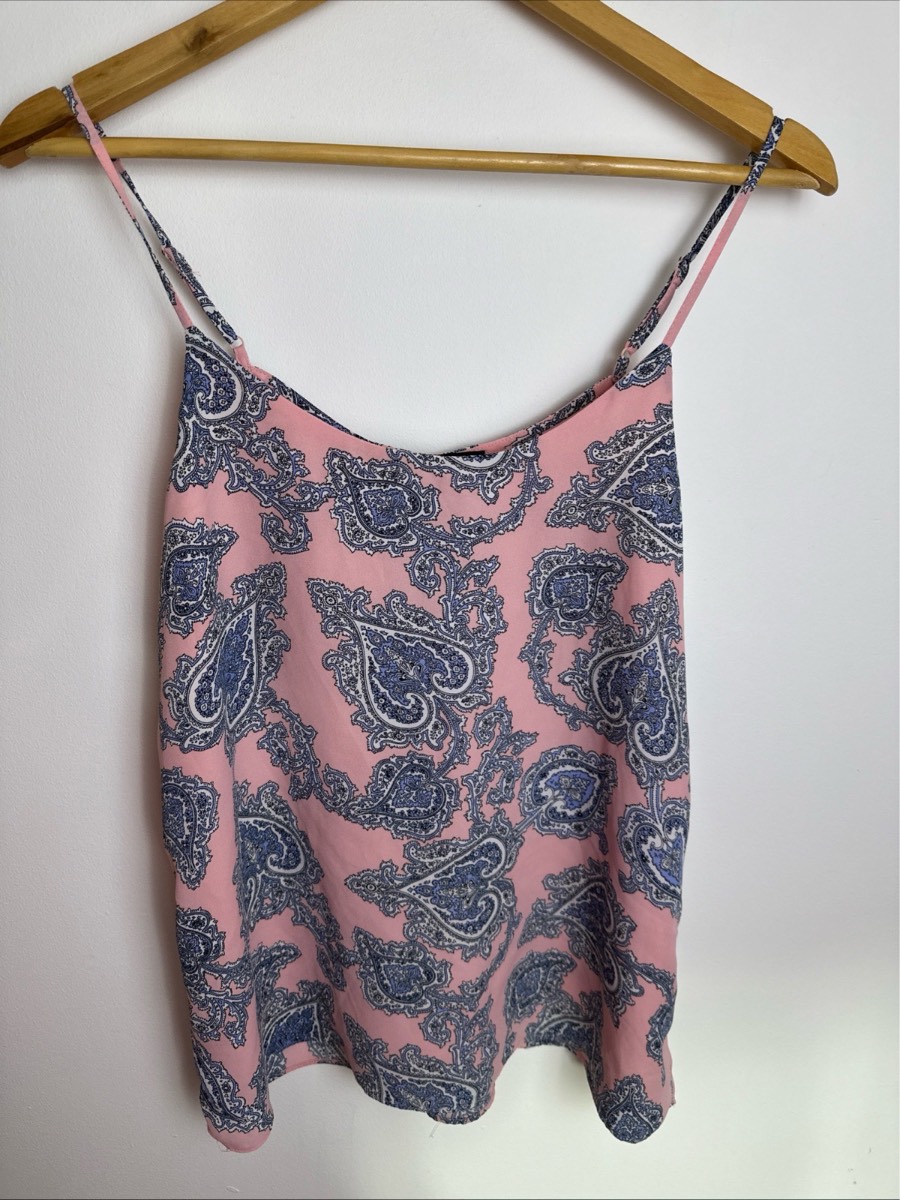 Oasis Pink Paisley Print Cami Top UK 12 EU 38 Sleeveless Adjustable Straps