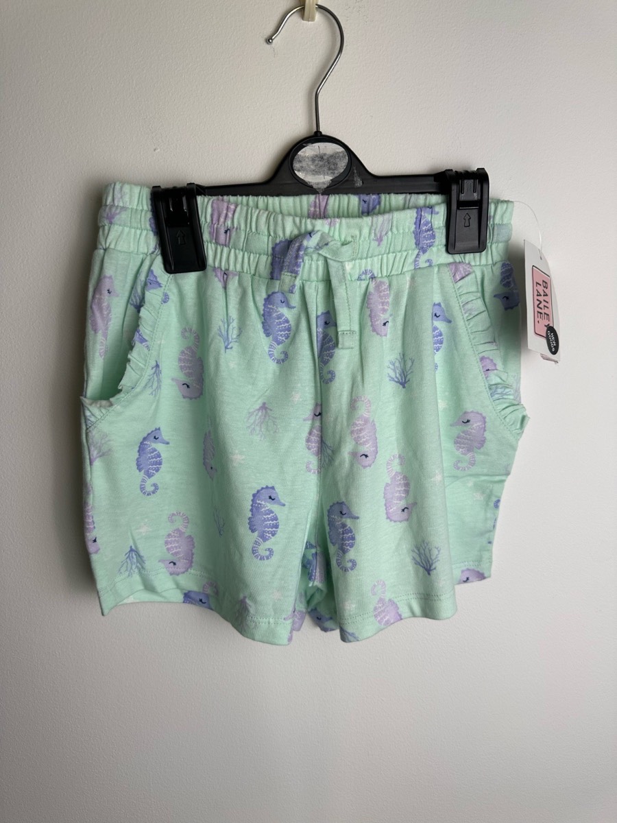 Bailey Lane Girls Seahorse Print Shorts Size 8-10 Mint Green Cotton Blend Summer Pockets