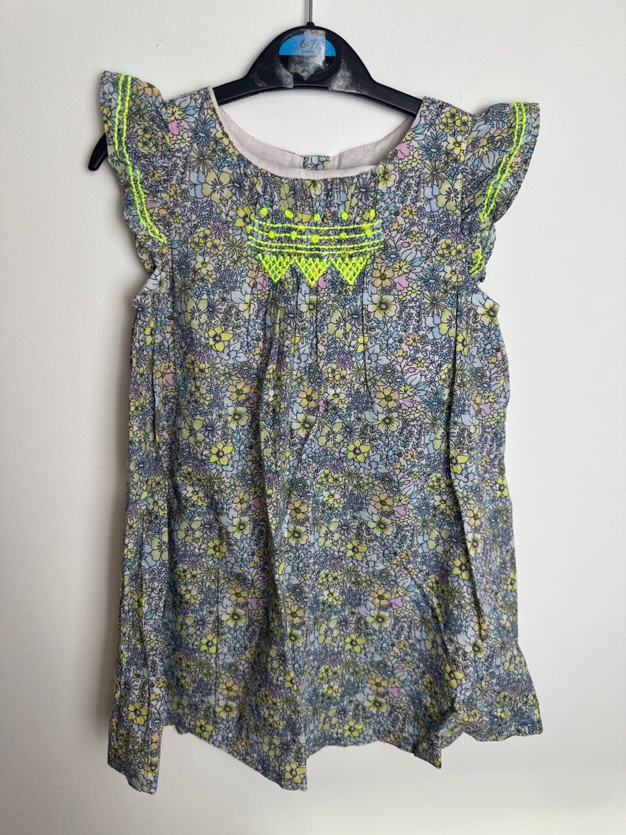 Next Girls Floral Cotton Dress 2-3 Years Yellow Blue Summer Smock