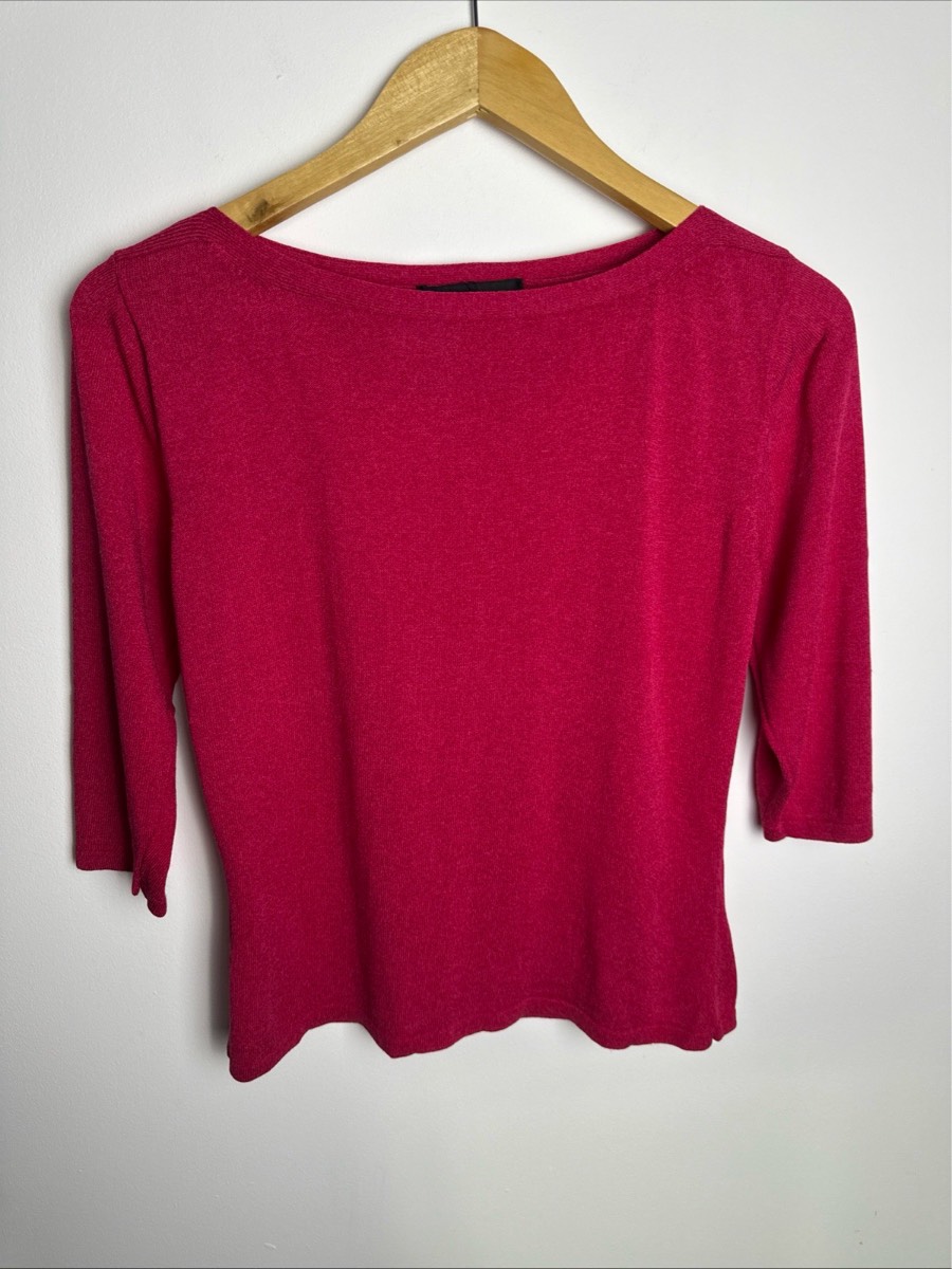 Great Plains Pink Fine Knit Top L Cotton Viscose 3/4 Sleeve Soft Jumper