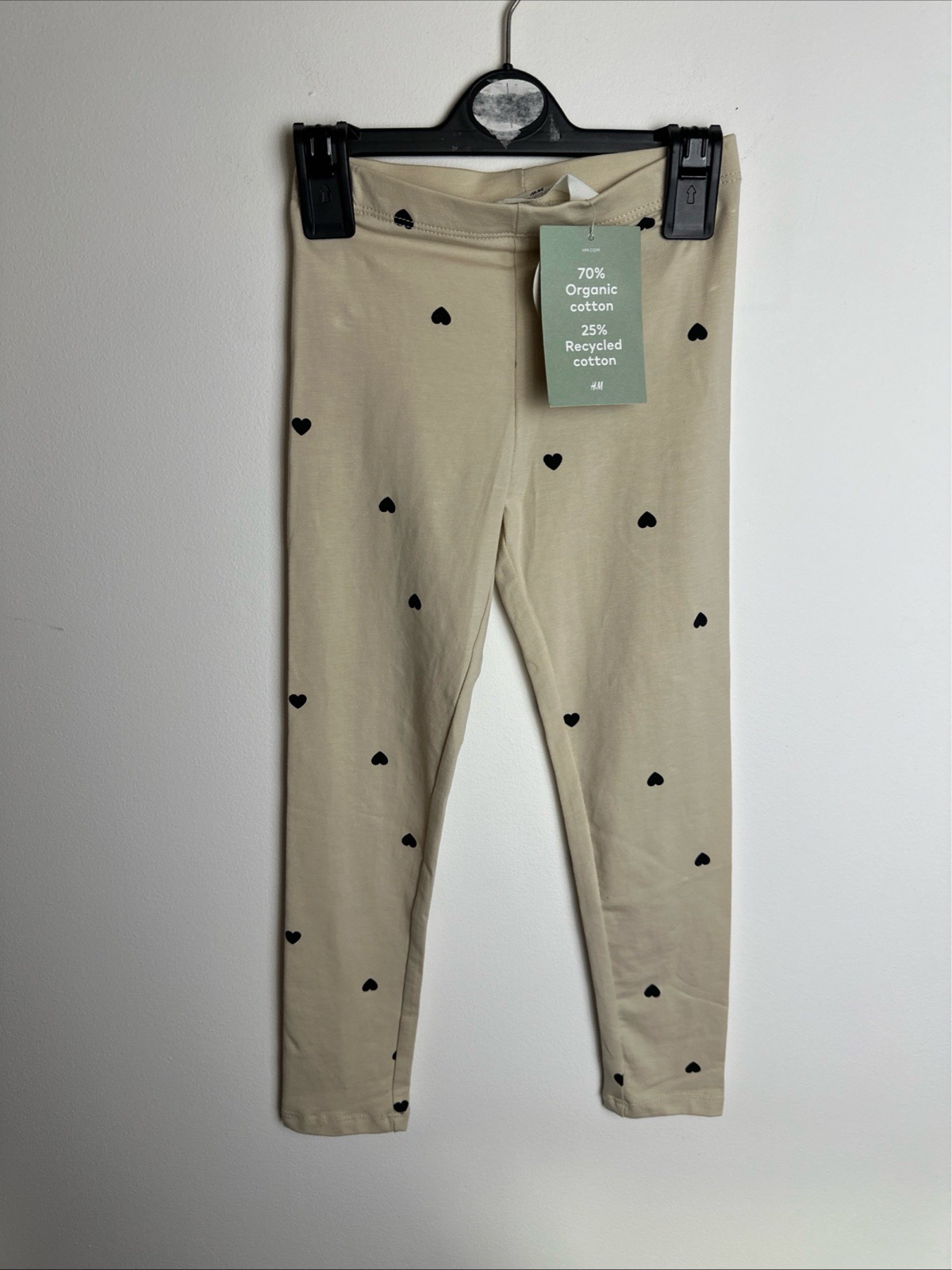 H&M Girls Beige Heart Print Leggings – Age 4-5 Years – New With Tags