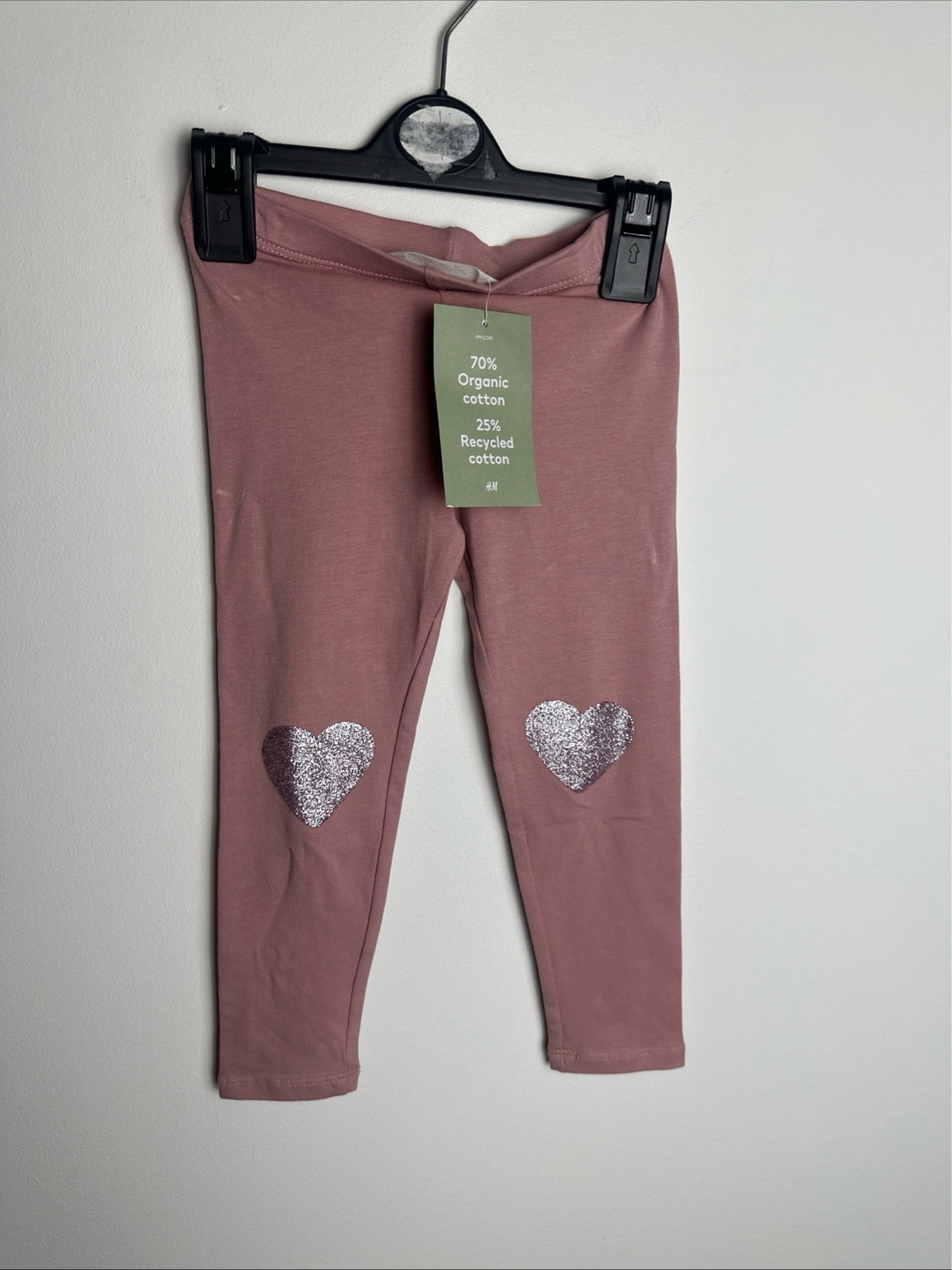 H&M Girls Pink Leggings 1.5-2 Years pink Heart Knee NWT Cotton Stretch