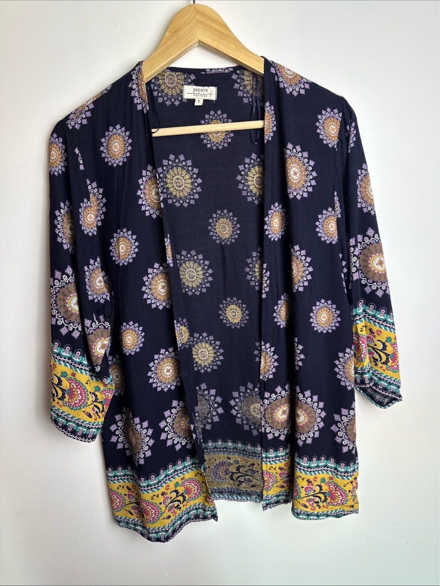 Papaya Weekend Womens Open Front Kimono Cardigan Size S Black