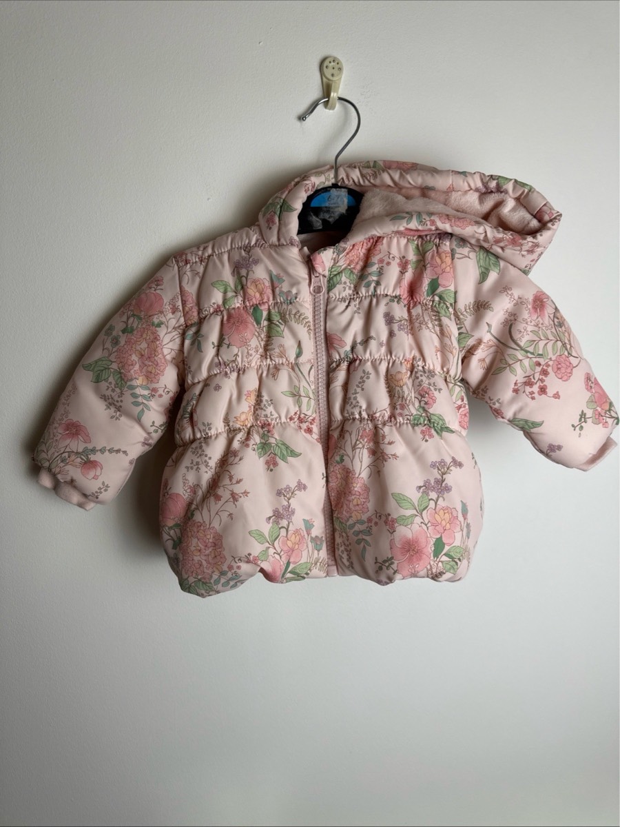 Next Baby Girls Floral Puffer Jacket Pink Hooded Coat 3-6 Months Warm