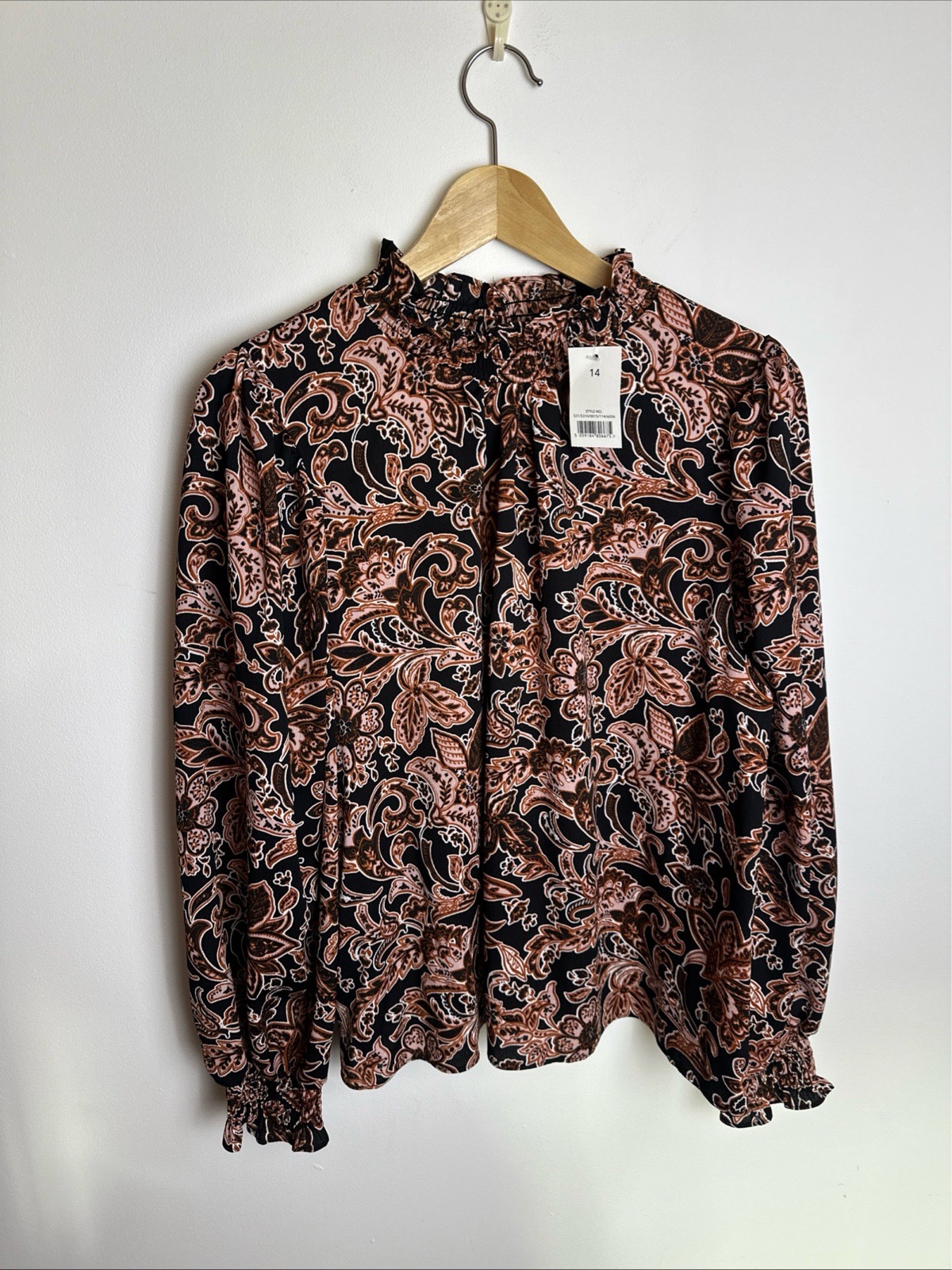George Women’s Paisley Print Blouse Size 14 Black Brown Pink NWT