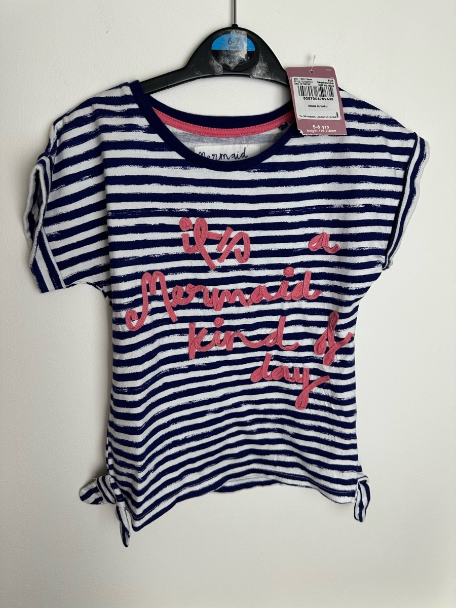 TU Girls ‘It’s A Mermaid Kind Of Day’ Striped T-Shirt 5-6 Years 110-116cm BNWT