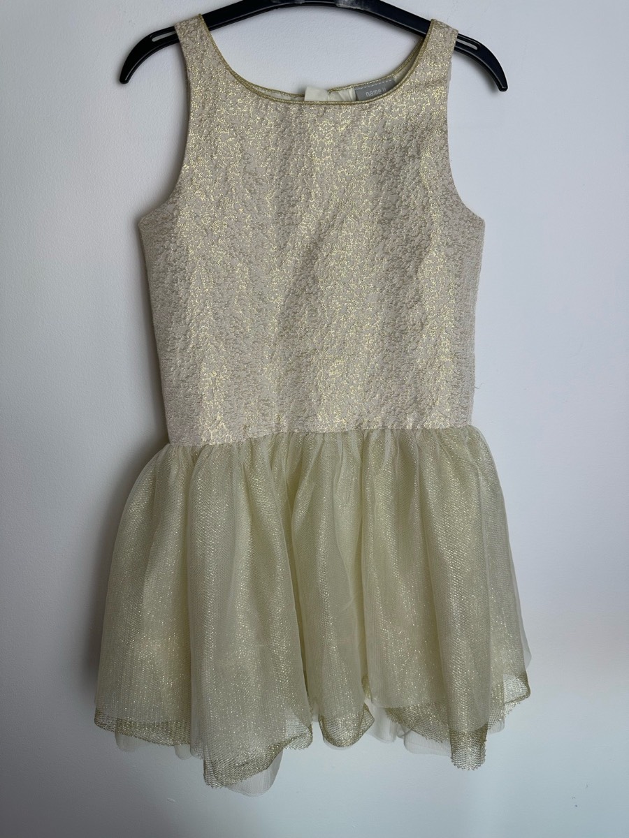 Name It Gold Glitter Party Dress Girls Age 6-7 Years 116cm Tulle Occasion
